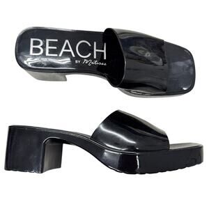 Matisse Beach Black Rubber Slides Chunky Heel Womens 9 Sandal Casual Beachy Shoe